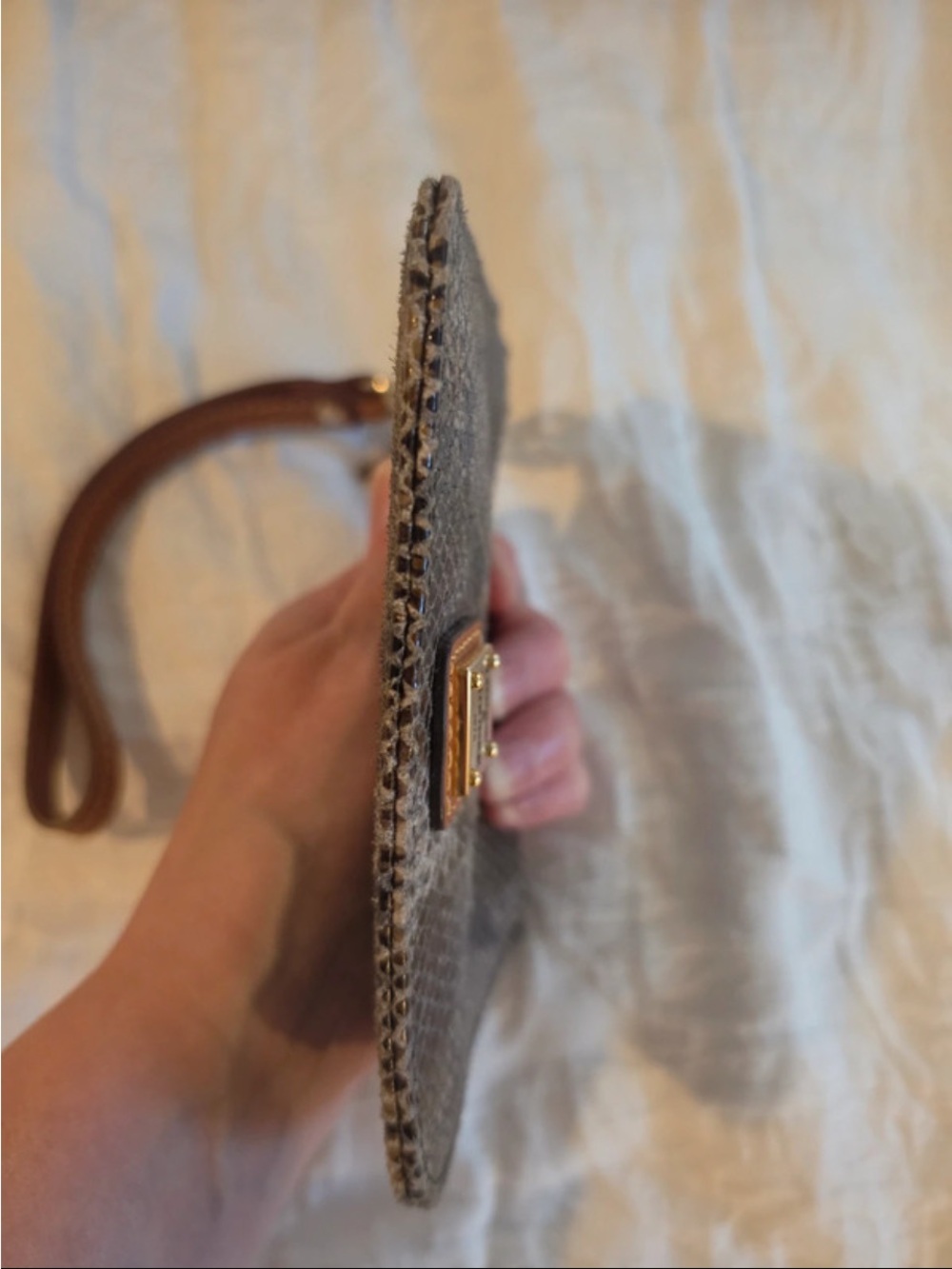 Dooney & Bourke Brown and Gray python-embossed leather wristlet. - Picture 3 of 6
